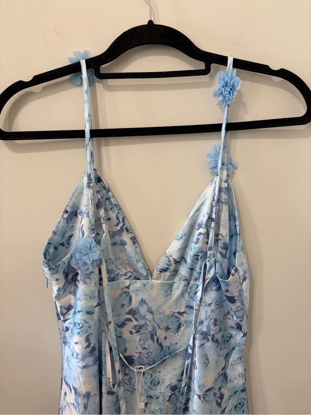 For Love and Lemons Huda Blue Floral Slip Maxi Dress with Tie Back - Picture 12 of 13
